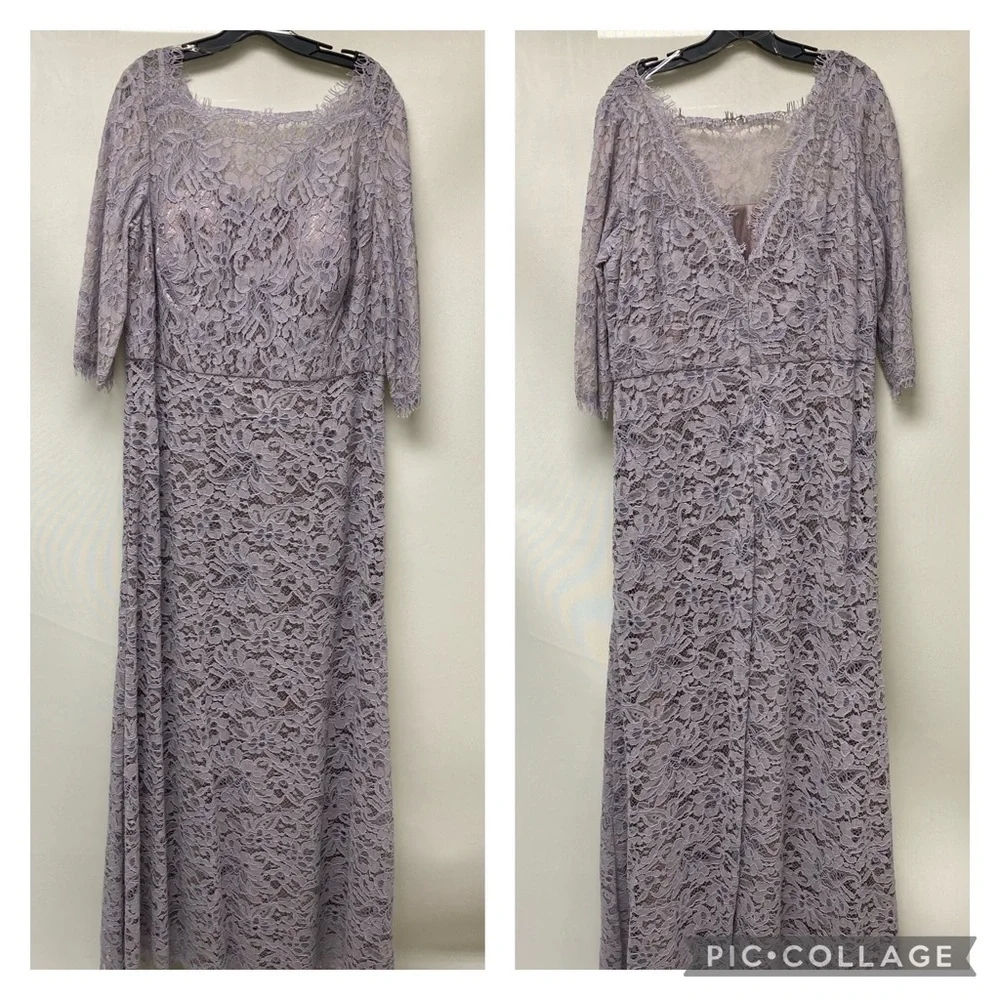Js Collections plus size 3/4 sleeves lace long gown - Picture 3 of 9